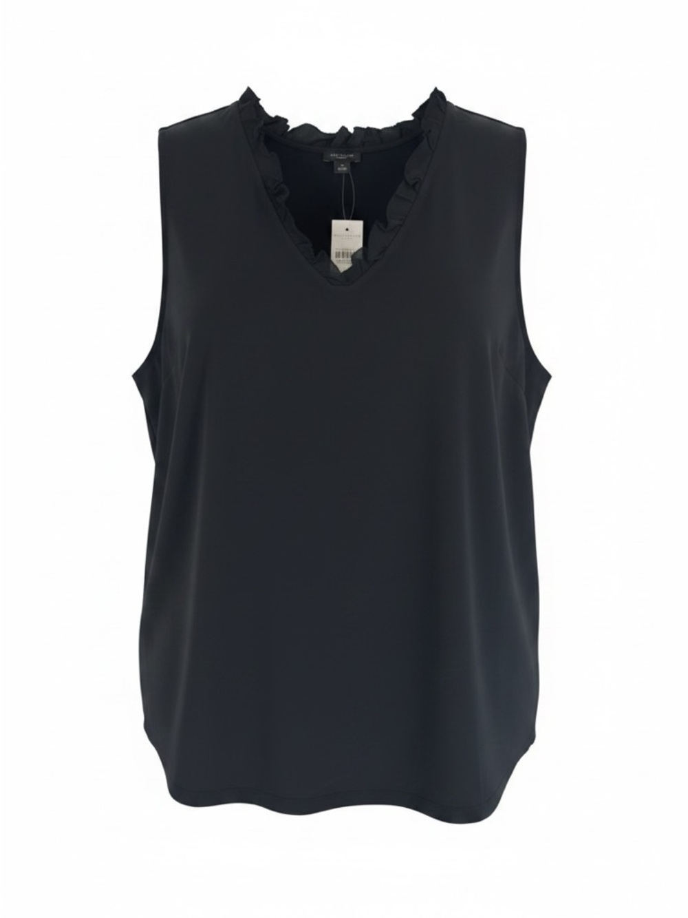 NWT Ann Taylor Factory Black V-Neck Ruffle Trim Sleeveless Blouse XL